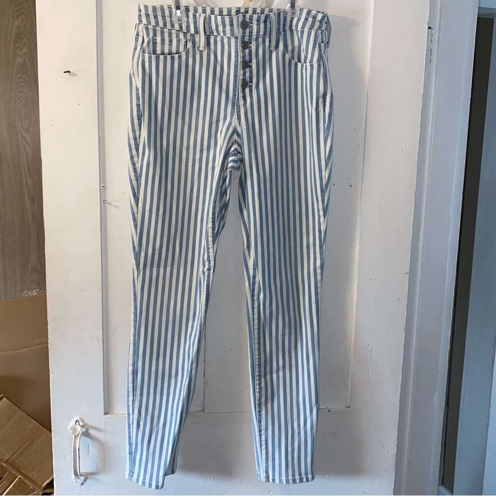 Light Blue & White Stripped Skinny Jeans